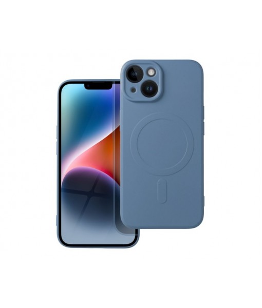 Husa iPhone 14 Plus, Magsafe, Protectie Camera, Microfibra La Interior, Albastru